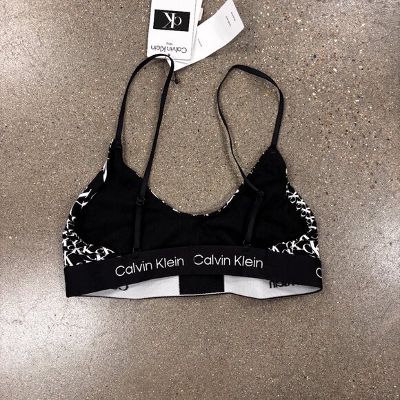 NWT Calvin Klein Women's 1996 Cotton Unlined Bralette in Warped Logo Print Black - Picture 5 of 6